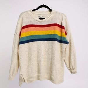 American Eagle‎ Womens Rainbow Striped Knit Sweater Cream Pullover XS XSmall